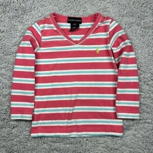 Ralph Lauren Pink and Blue Striped Long Sleeve Tee